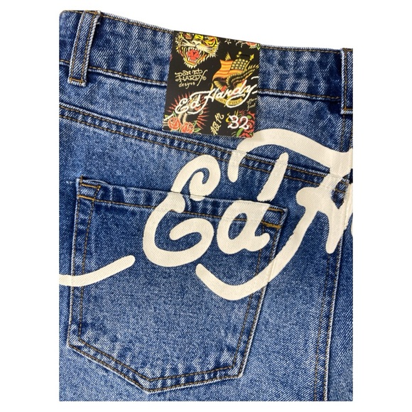 Ed Hardy Flame Skull Denim Shorts Size 32 NWT - Picture 6 of 6